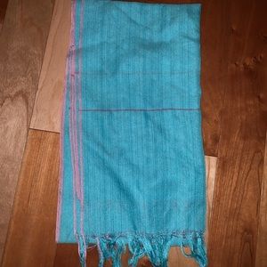 Abercrombie & Fitch Linen Scarf Aqua with Pops of baby pink hair & skin cover